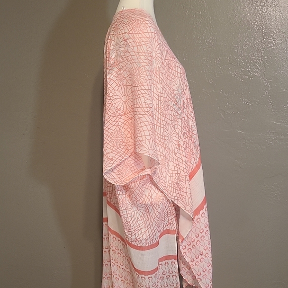 Womens Pink and White Patterned Kaftan/Cover Up NWOT OS M-L Lightweight - Picture 4 of 8